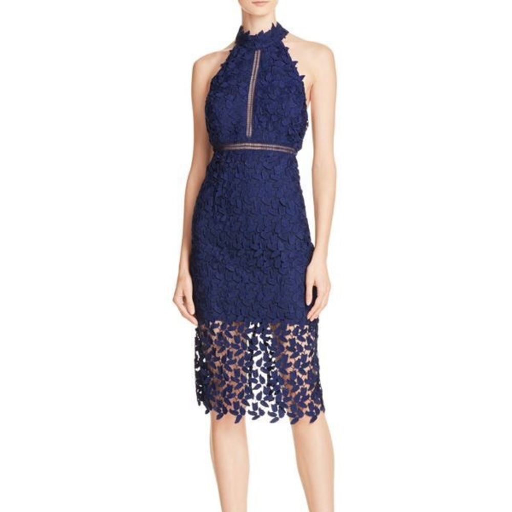 Bardot navy lace sleek midi dress